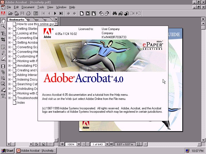 Adobe Acrobat 4.05 - About